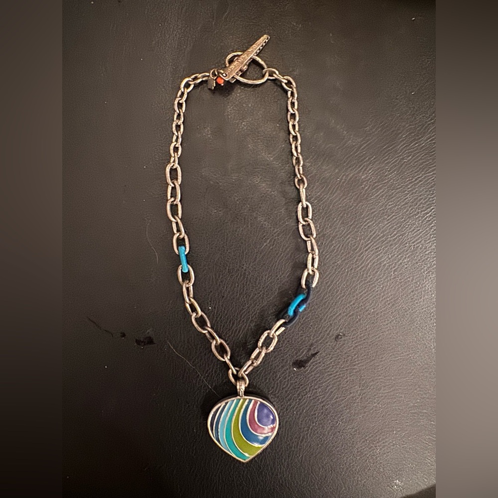 Lucky Brand Boho Chunky Silver Tone Necklace Enameled Heart Pendant 2000-2010